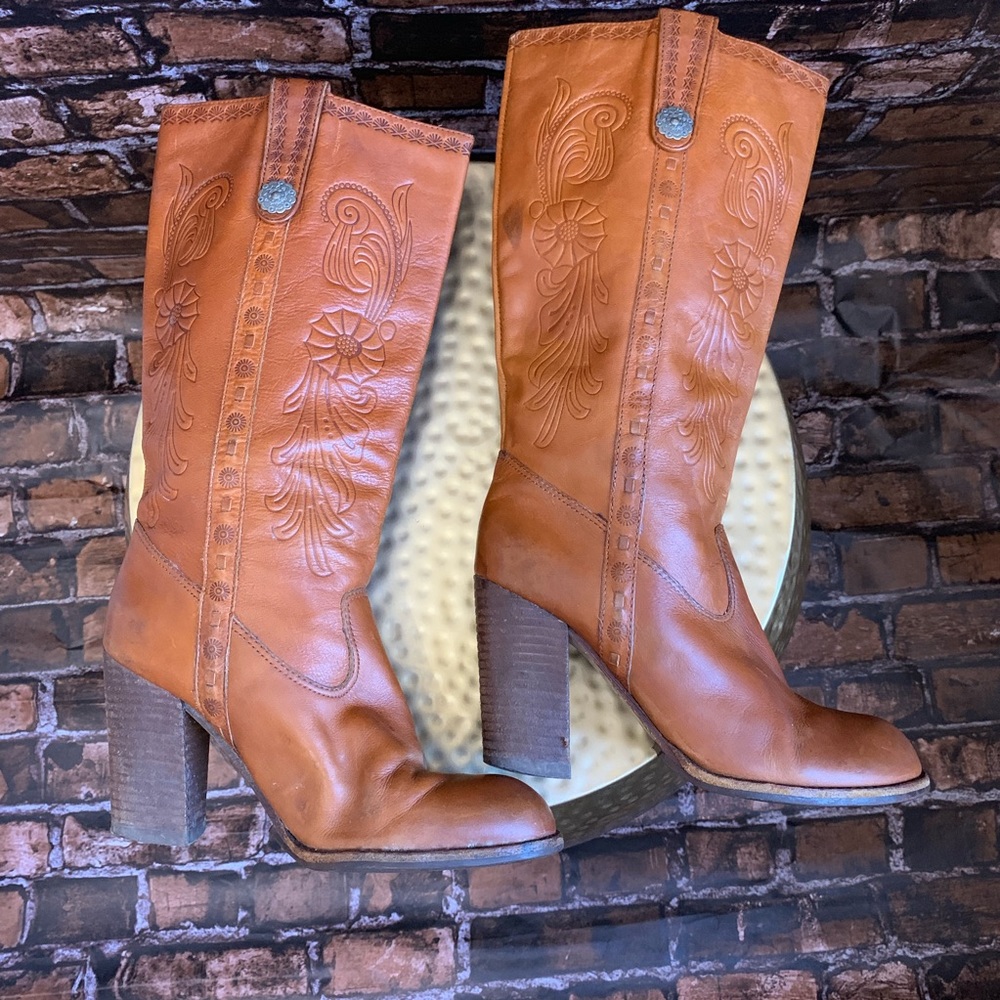 Aldo Tan Hand Tooled Leather Boots - Picture 4 of 8